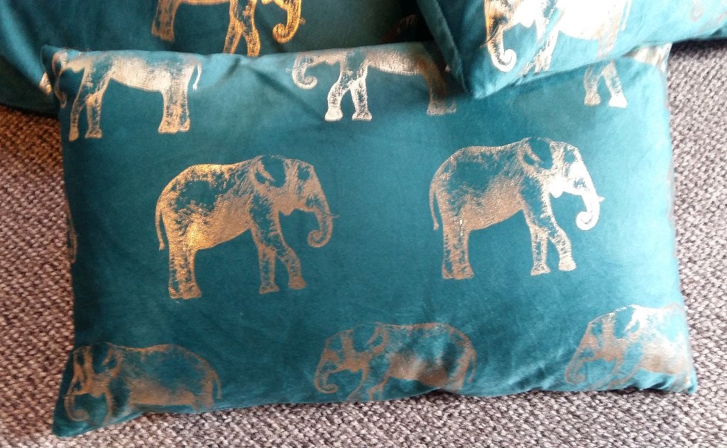mooi nieuw groen/blauw sierkussen met olifanten, Ophalen, Nieuw, Overige kleuren, Rechthoekig