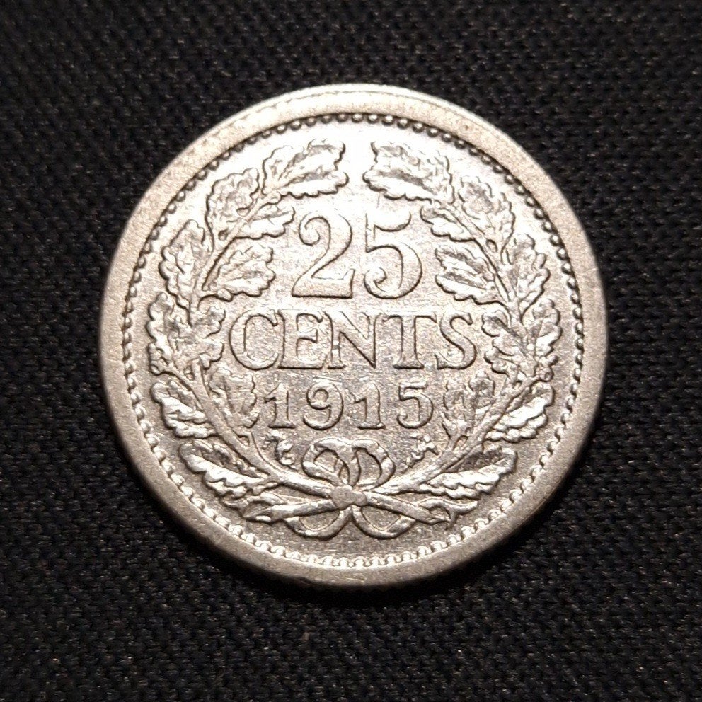 25 cent 1915, Postzegels en Munten, Verzenden, Zilver, 25 cent, Koningin Wilhelmina
