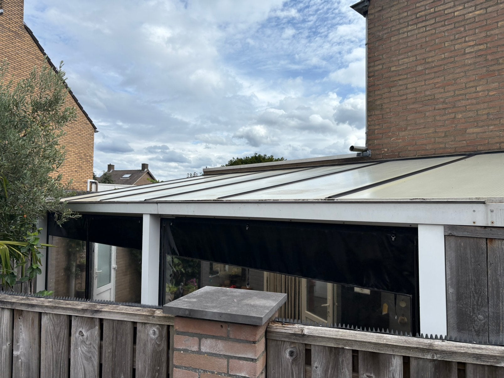 overkapping aluminum 8x3 met veranda zeil polycary platen, Ophalen, Gebruikt, Veranda