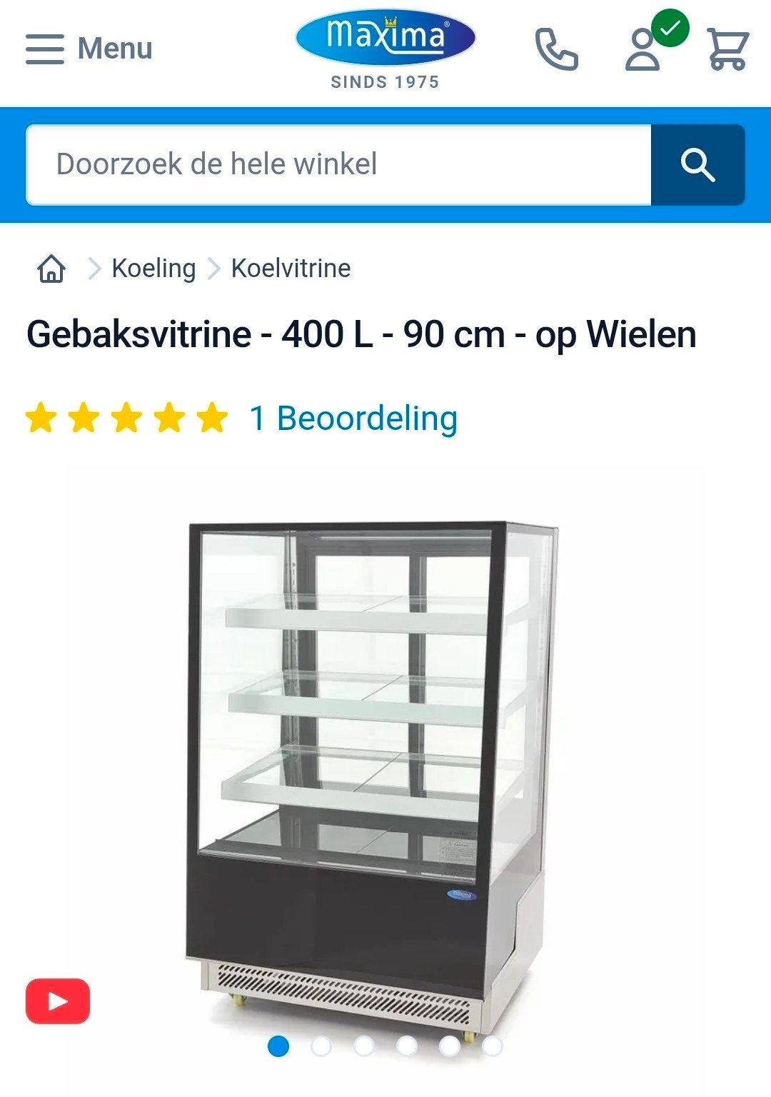 Gebaksvitrine - 400 L - 90 cm - op Wielen. Defekt., Ophalen, Gebruikt, 200 liter of meer, 60 cm of meer