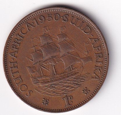 Zuid Afrika 1 Penny 1950 met randtikje, Postzegels en Munten, Verzenden, Zuid-Afrika, Losse munt