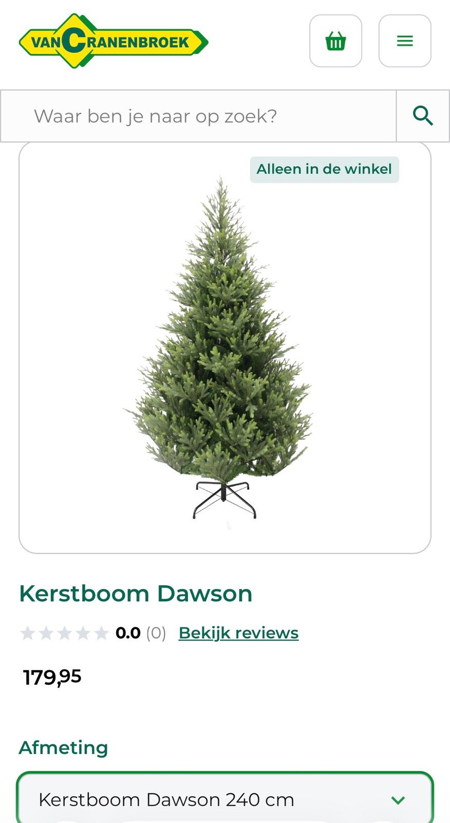 Kerstboom Dawson 240h van cranenbroek, Diversen, Ophalen, Zo goed als nieuw
