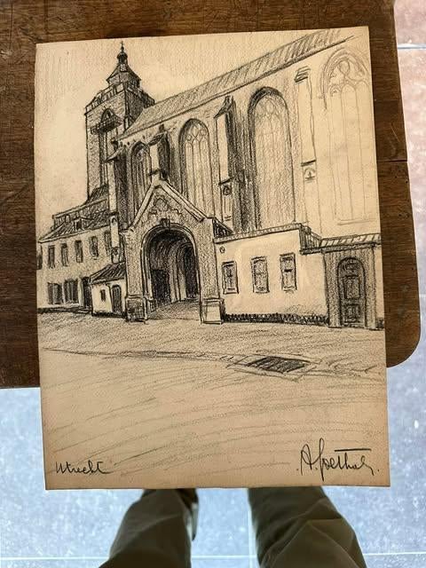 ets tekening Albert Goethals Utrecht, Ophalen of Verzenden