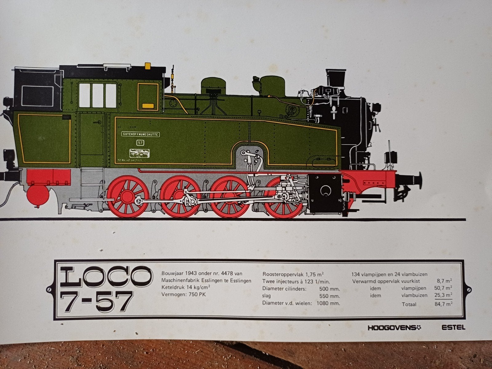 Hoogovens Excursietrein Loco 7-57 Tekening, Hobby en Vrije tijd, Overige merken, Gebruikt, Gelijkstroom, Boek, Tijdschrift of Catalogus