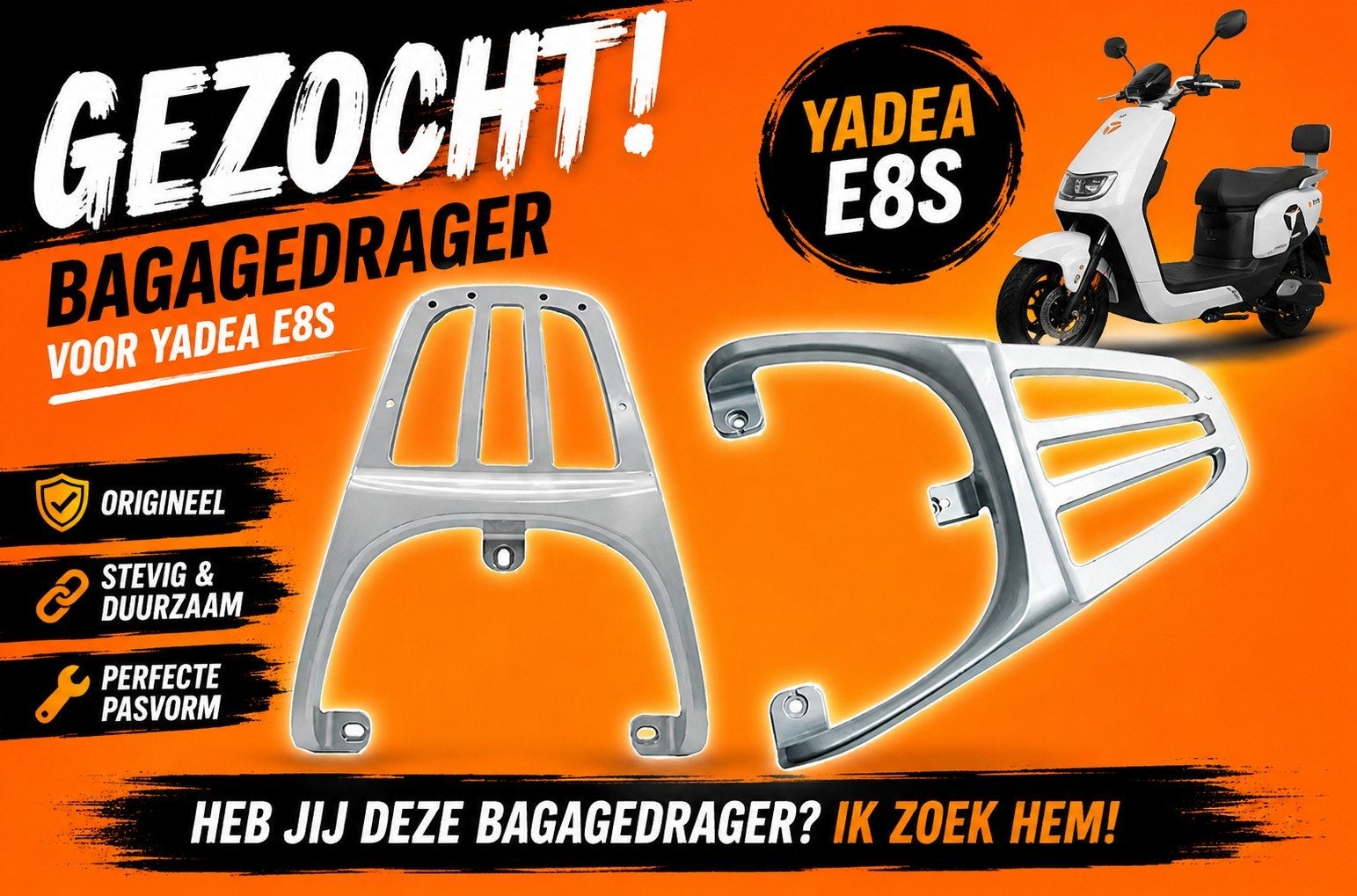 Yadea E8S bagagedrager gezocht!, Ophalen of Verzenden, Elektrisch, Overige merken