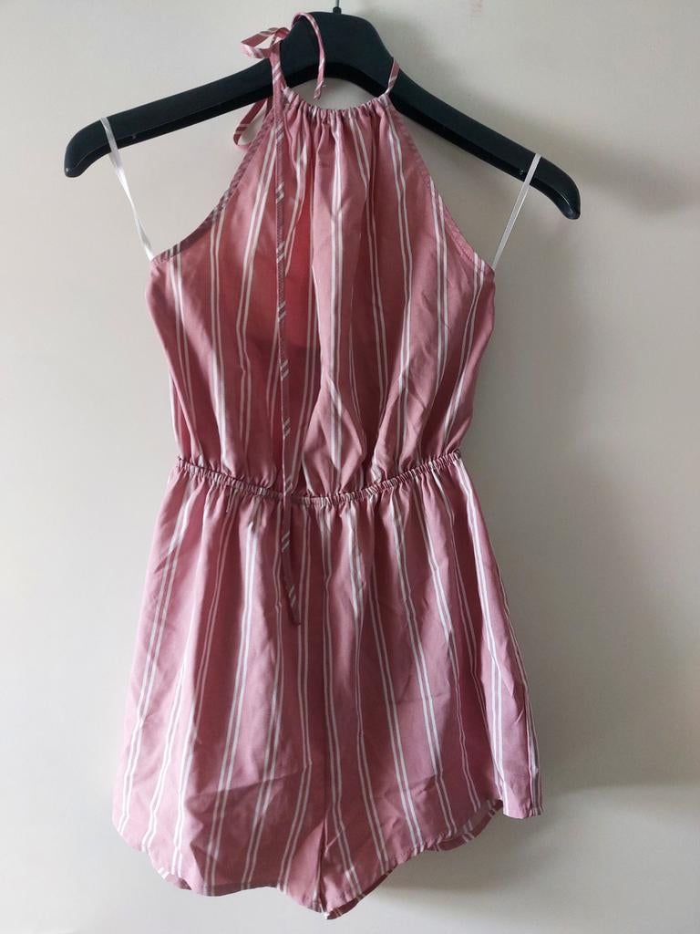 Leuke gestreepte jumpsuit met open rug Shein XS, Ophalen of Verzenden, Zo goed als nieuw, Roze, Maat 34 (XS) of kleiner