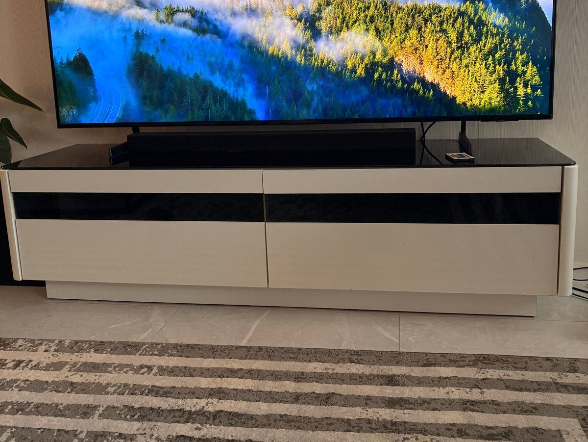 Modern TV-meubel met LED-verlichting en opbergruimte, Ophalen, Gebruikt, 150 tot 200 cm, Minder dan 100 cm
