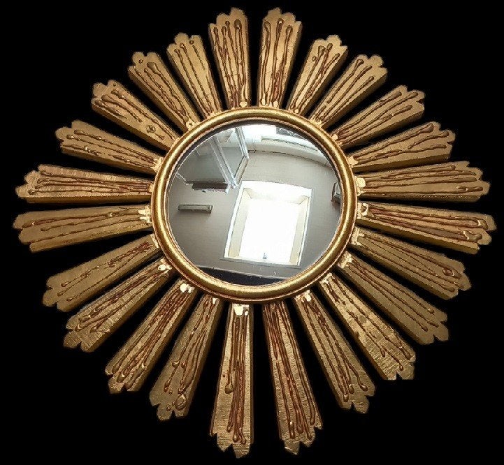 houten zonnespiegel Dollanzo., Ophalen, Rond, Minder dan 50 cm