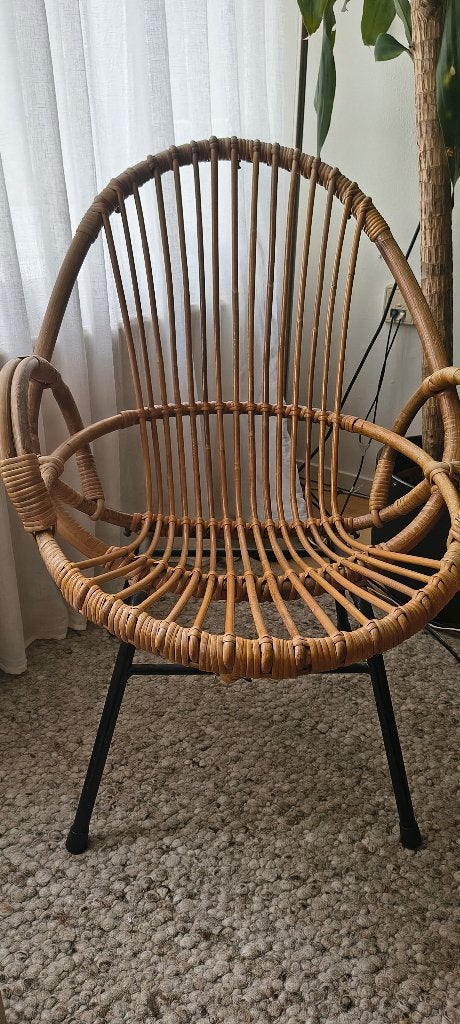 Vintage rotan stoel Rohe Noordwolde, Ophalen, Zo goed als nieuw, Bruin, Eén