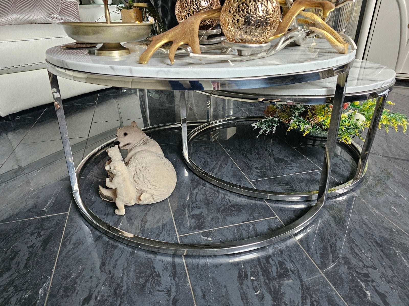 2 ZEER MOOIE 100% MARMEREN TAFELS, Huis en Inrichting, Tafels | Sidetables, Ophalen, 50 tot 100 cm, Rond, Zo goed als nieuw