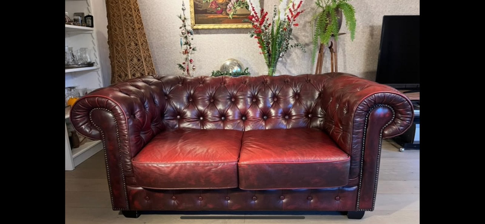 Chesterfield 2 zitsbank, Ophalen, Gebruikt, 150 tot 200 cm, Tweepersoons