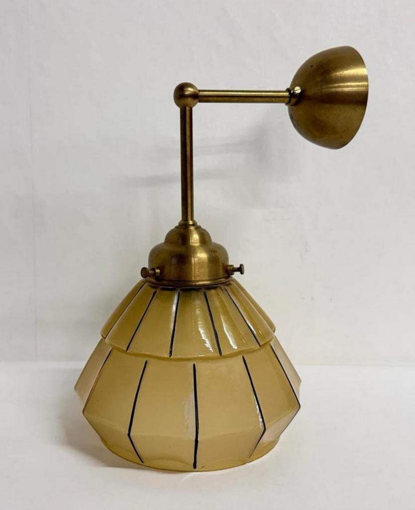 Wandlamp vintage Art Deco goud geel glas messing armatuur, Ophalen of Verzenden, Zo goed als nieuw, Glas, Art Deco