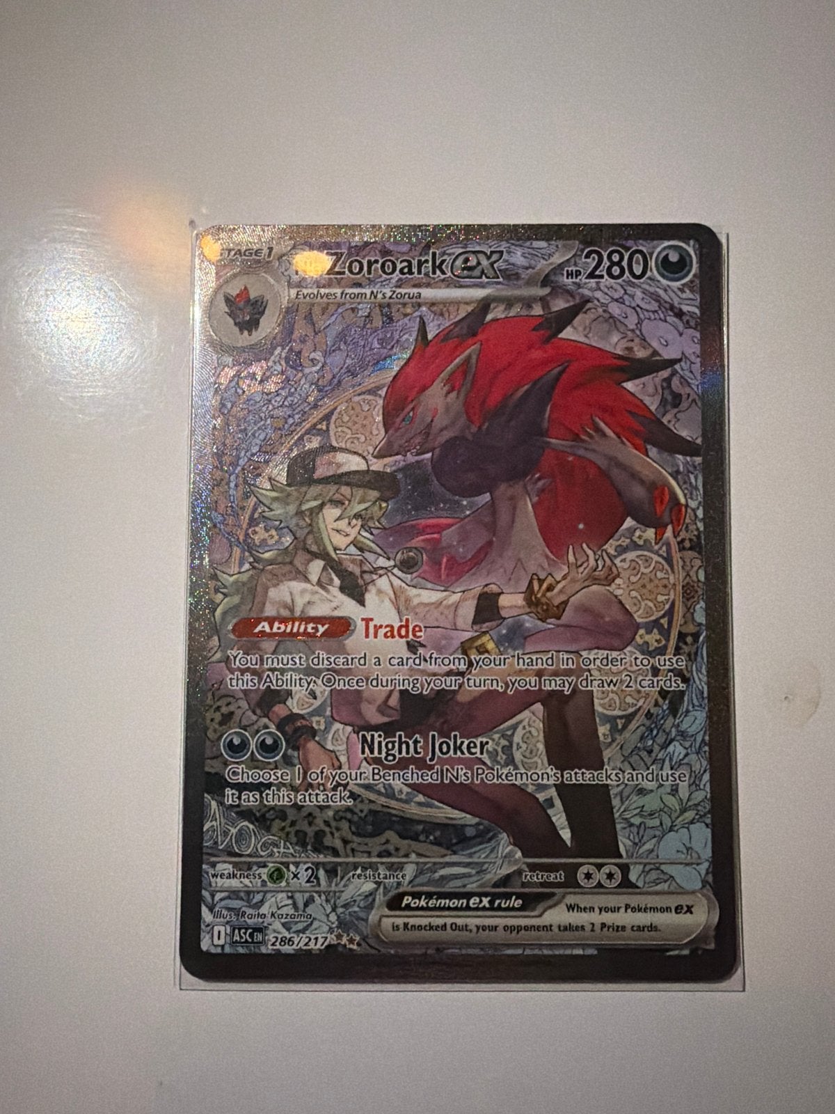 Zoroark ex 286/217 - Pokémon kaart, Hobby en Vrije tijd, Ophalen of Verzenden, Zo goed als nieuw, Losse kaart, Foil