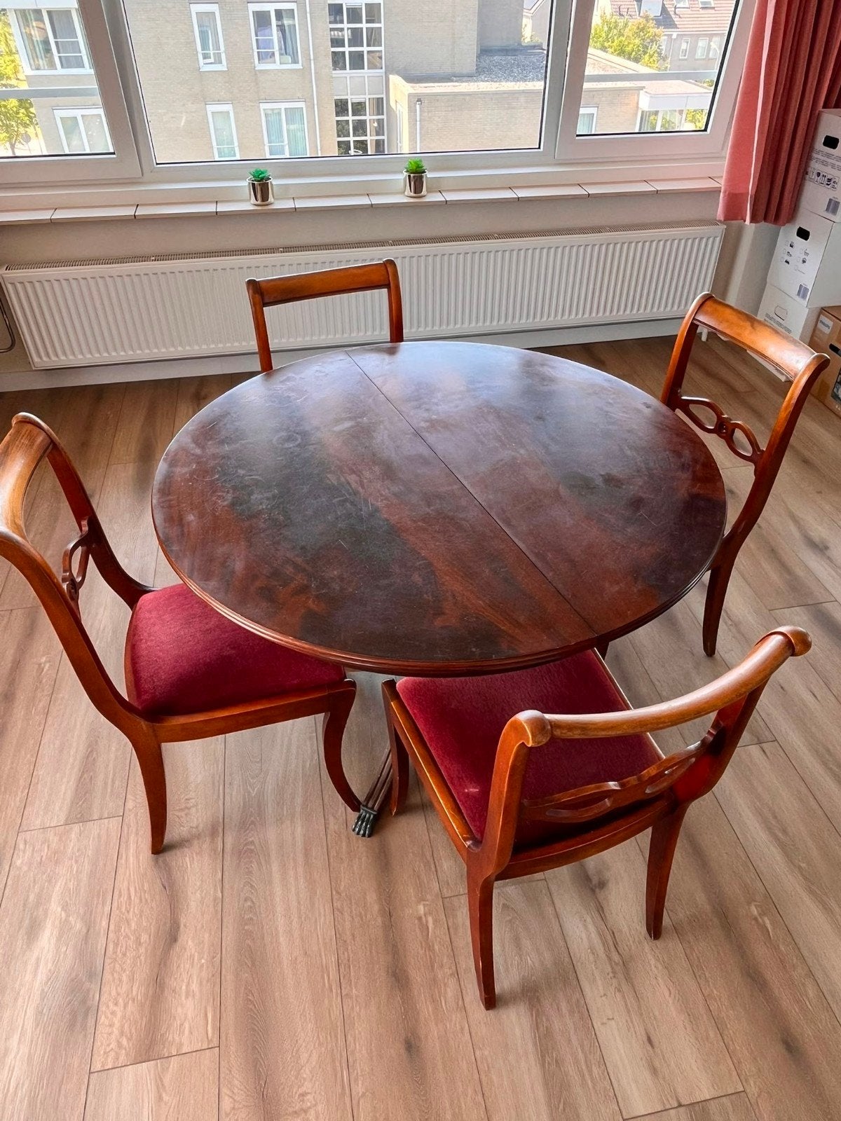 Antieke uitschuifbare eettafel met 6 stoelen, Ophalen of Verzenden