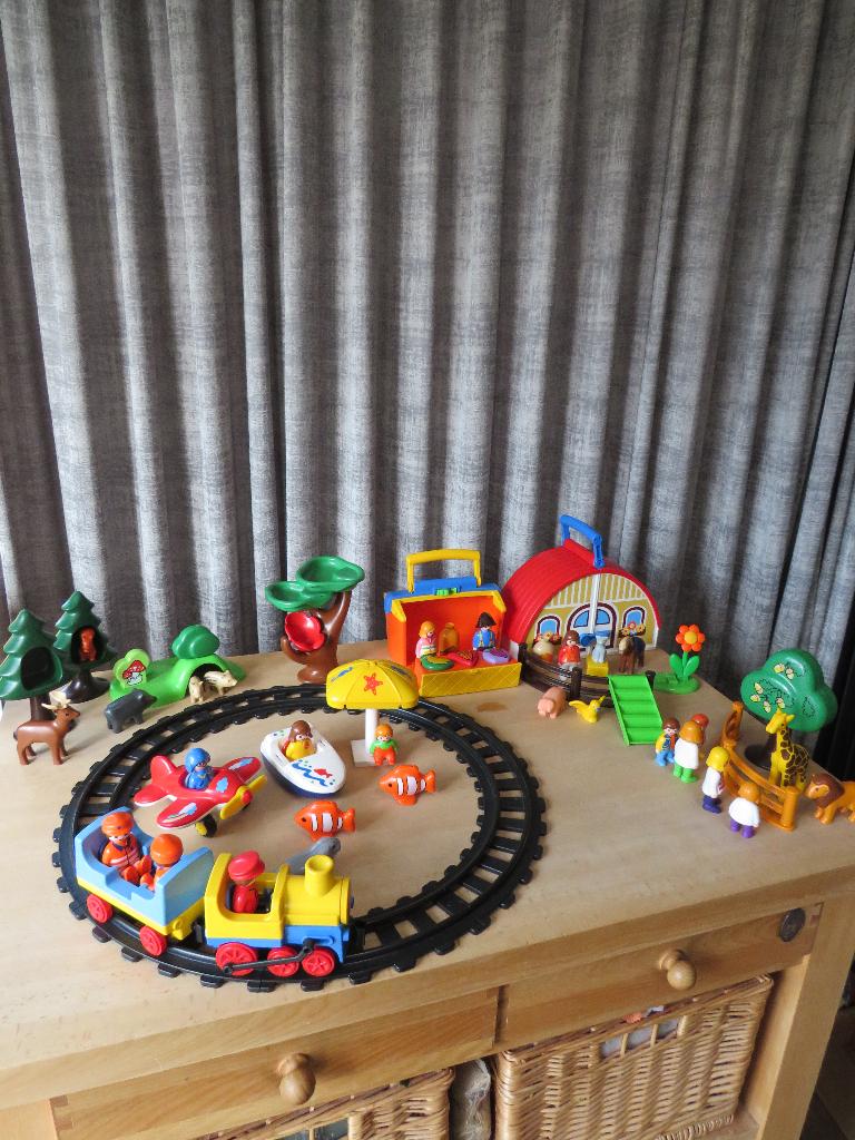 playmobil 1.2.3 set, trein, boerderij, bosdieren, dierentuin, Ophalen of Verzenden, Zo goed als nieuw, Complete set