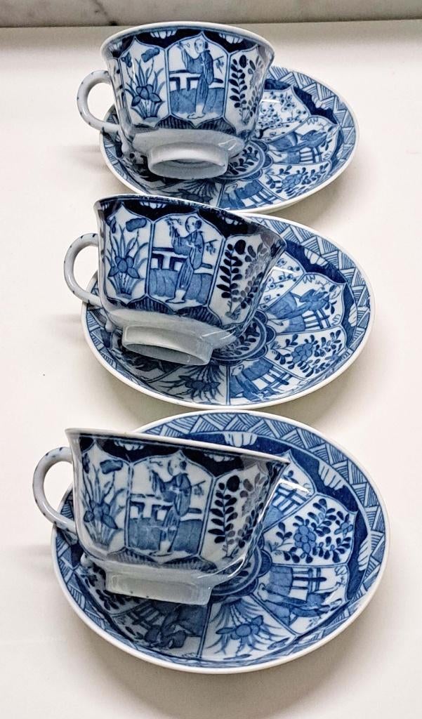 3 x Antieke Mosa Lange Lijs kop en schotels, Antiek en Kunst, Antiek | Servies los, Ophalen of Verzenden