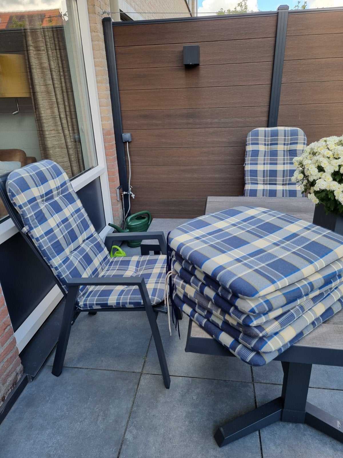 kussens voor 4 tuinstoelen ruilen, Ophalen, 4 zitplaatsen, Gebruikt, Textileen