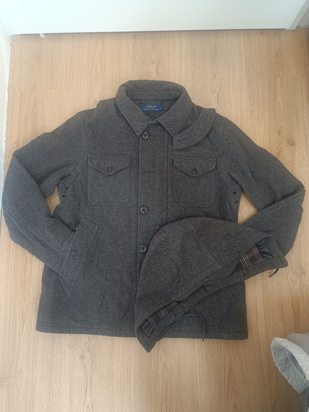 Polo Ralph Lauren wollen jas met afneembare capuchon, Maat 52/54 (L), Ophalen of Verzenden, Grijs, Polo Ralph Lauren