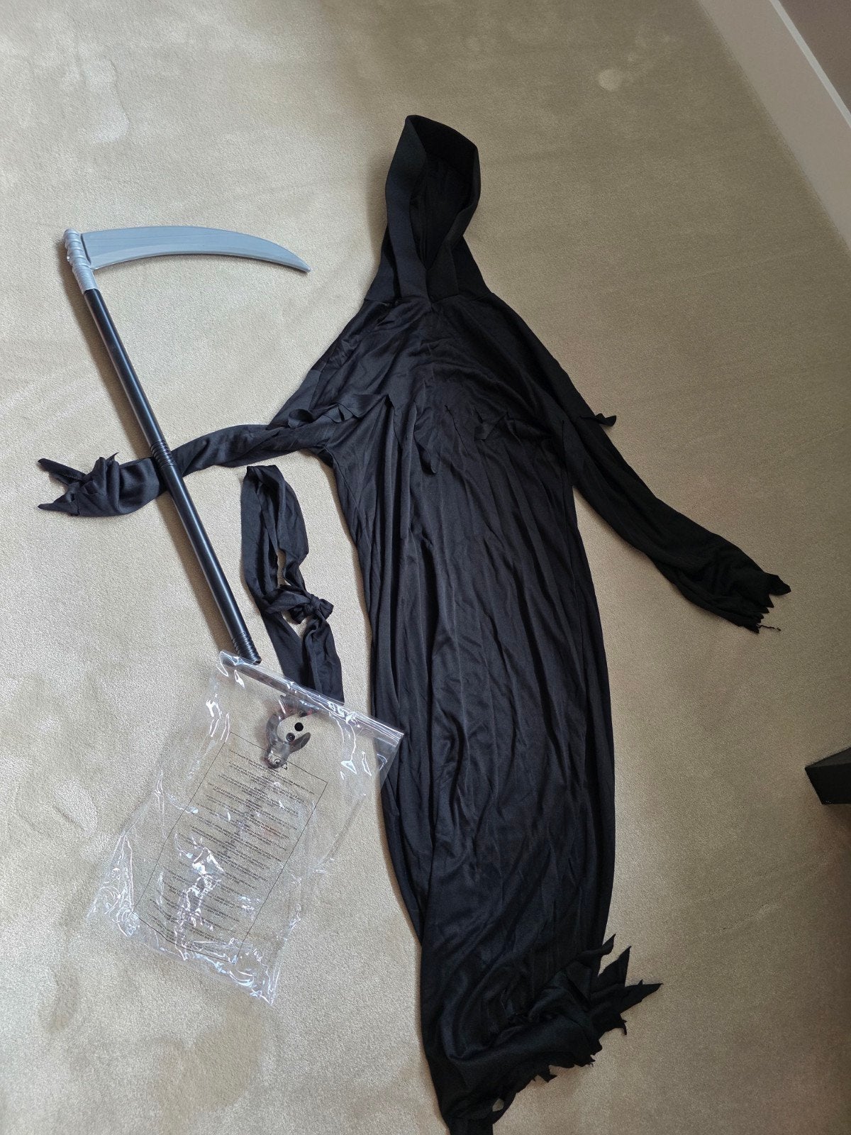 Griezelig Halloween Kostuum met Zeis en Pompoenemmers, Ophalen of Verzenden, Zo goed als nieuw, Kostuum, Halloween of Griezel