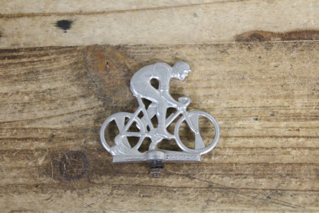 ''vintage'' sparbord neusje / ornament Wielrenner / oldtimer, Cvb>>, Zo goed als nieuw, Aluminium, Mcc