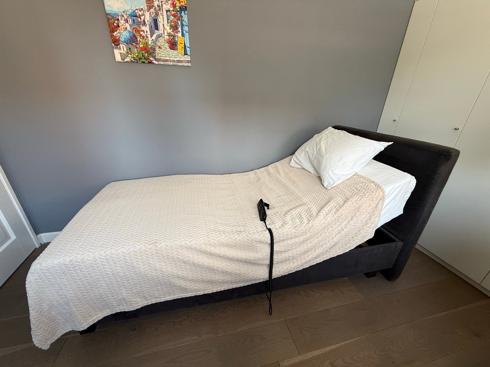 Eenpersoons elektrisch verstelbaar bed met matras en topper, Ophalen, 90 cm, Eenpersoons, 200 cm