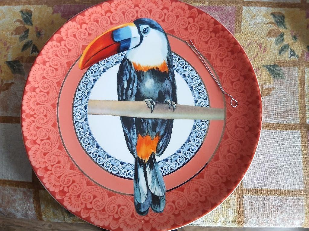 Heinen Delfst Blauw met Toekanmotief, Ophalen of Verzenden