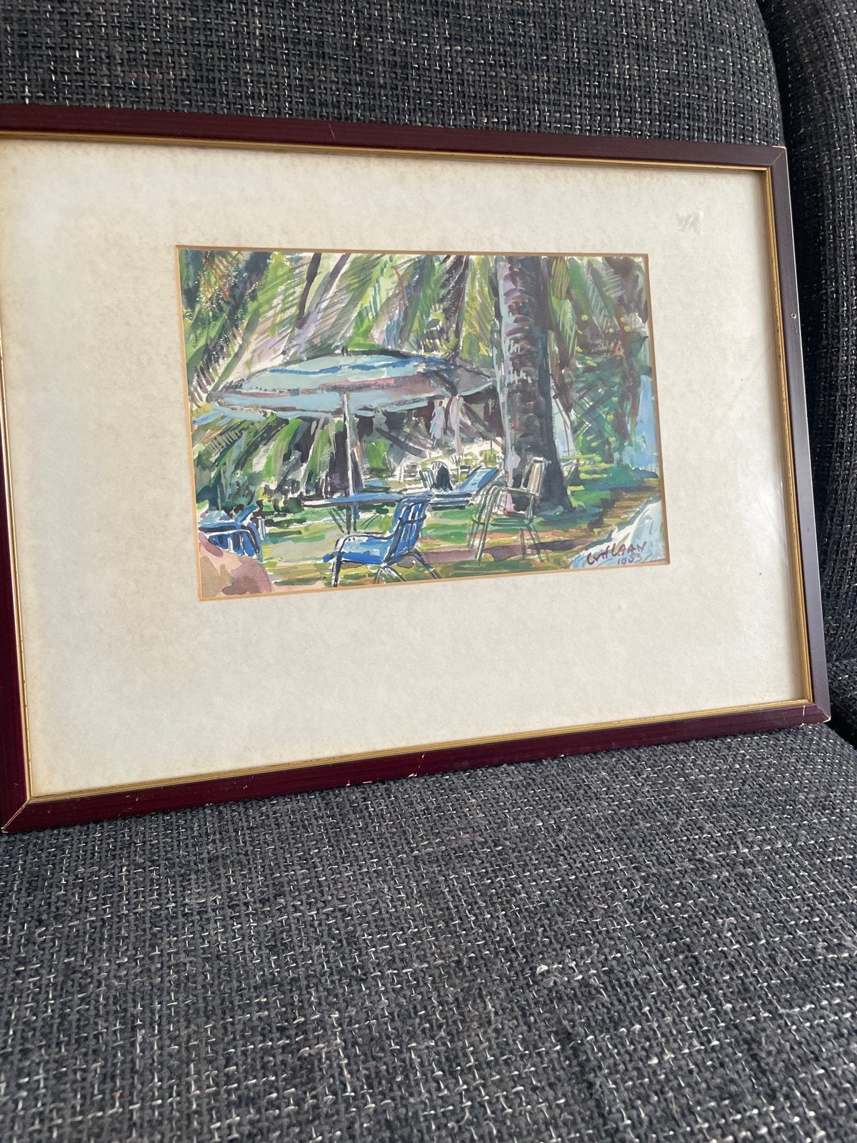Schilderij van C. van der Laan, 1993 - Tropisch tafereel, Gedateerd, Realistisch, Ophalen of Verzenden, Aquarel