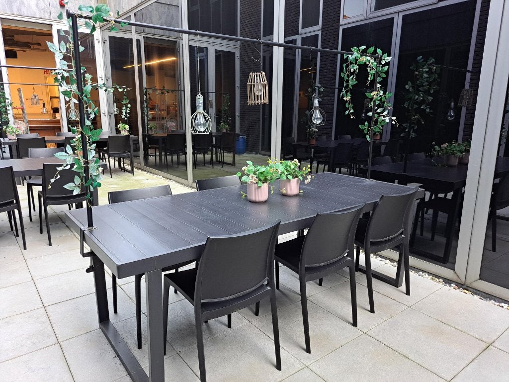 3x IKEA VÄRMANSÖ buitentafel 6 pers. + sierstang en deco, Ophalen, Gebruikt, Rechthoekig, Aluminium