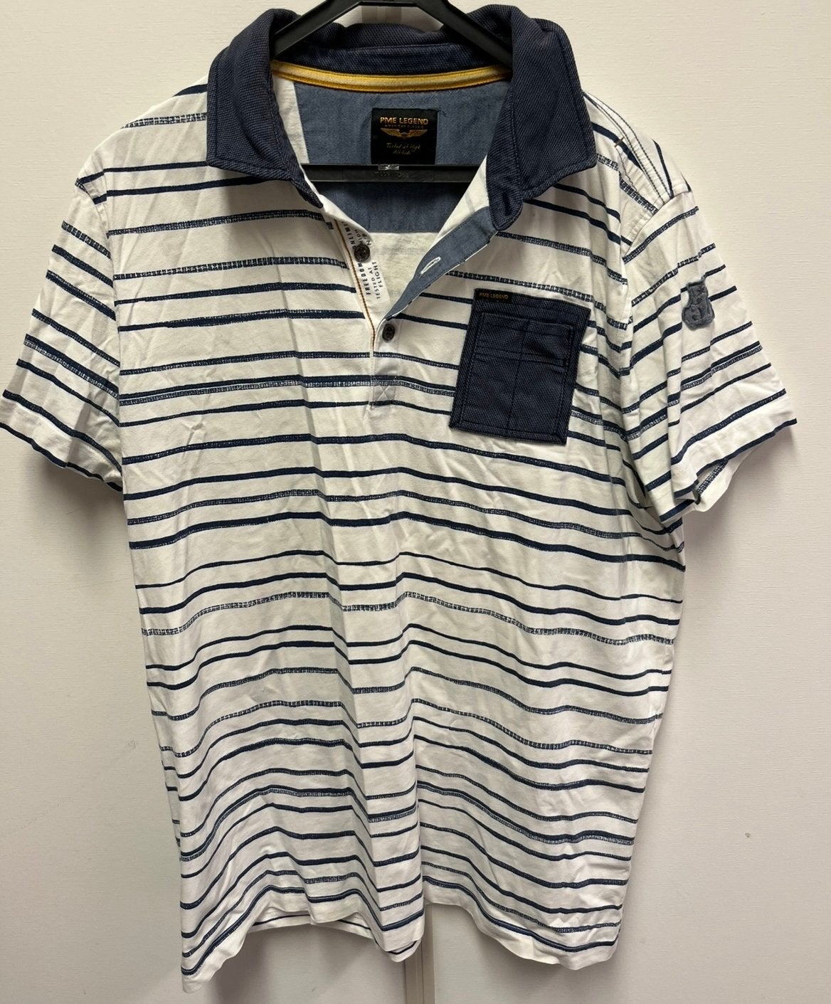 PME Legend Polo Shirt - Wit met Blauwe Strepen, Kleding | Heren, Ophalen of Verzenden, Zo goed als nieuw, Maat 56/58 (XL), Wit