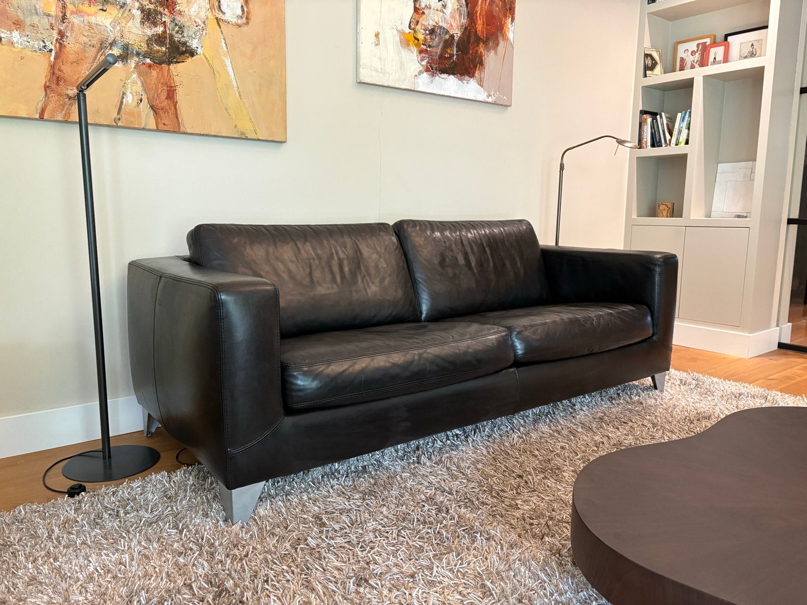 Machalke 2,5 zitsbank Dik saddle leder, zwart, Ophalen, Zo goed als nieuw, Leer