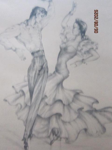 Gesigneerde tekening van een Danspaar, Antiek en Kunst, Ophalen of Verzenden