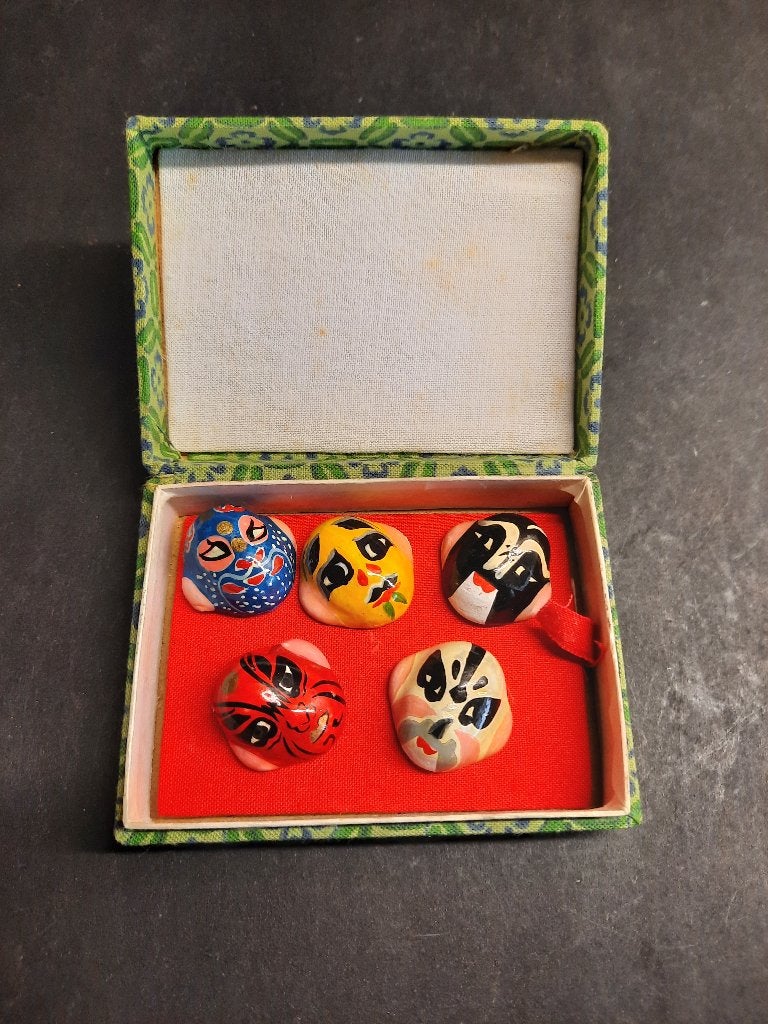 Set van 5 Chinese Opera Maskers in Doosje, Ophalen of Verzenden, Gebruikt, Overige typen