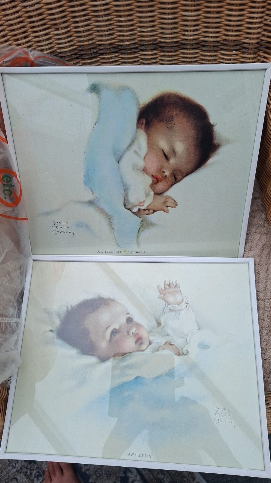 Set van 2 Bessie Pease Gutmann baby prints, Minder dan 50 cm, Gebruikt, Oorspronkelijke maker, Ophalen of Verzenden