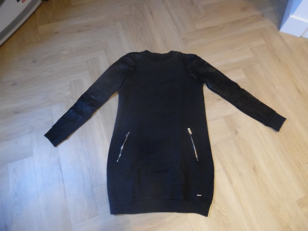 Diesel jurk met leren mouwen mt S, Zwart, Ophalen of Verzenden, Diesel, Maat 36 (S)