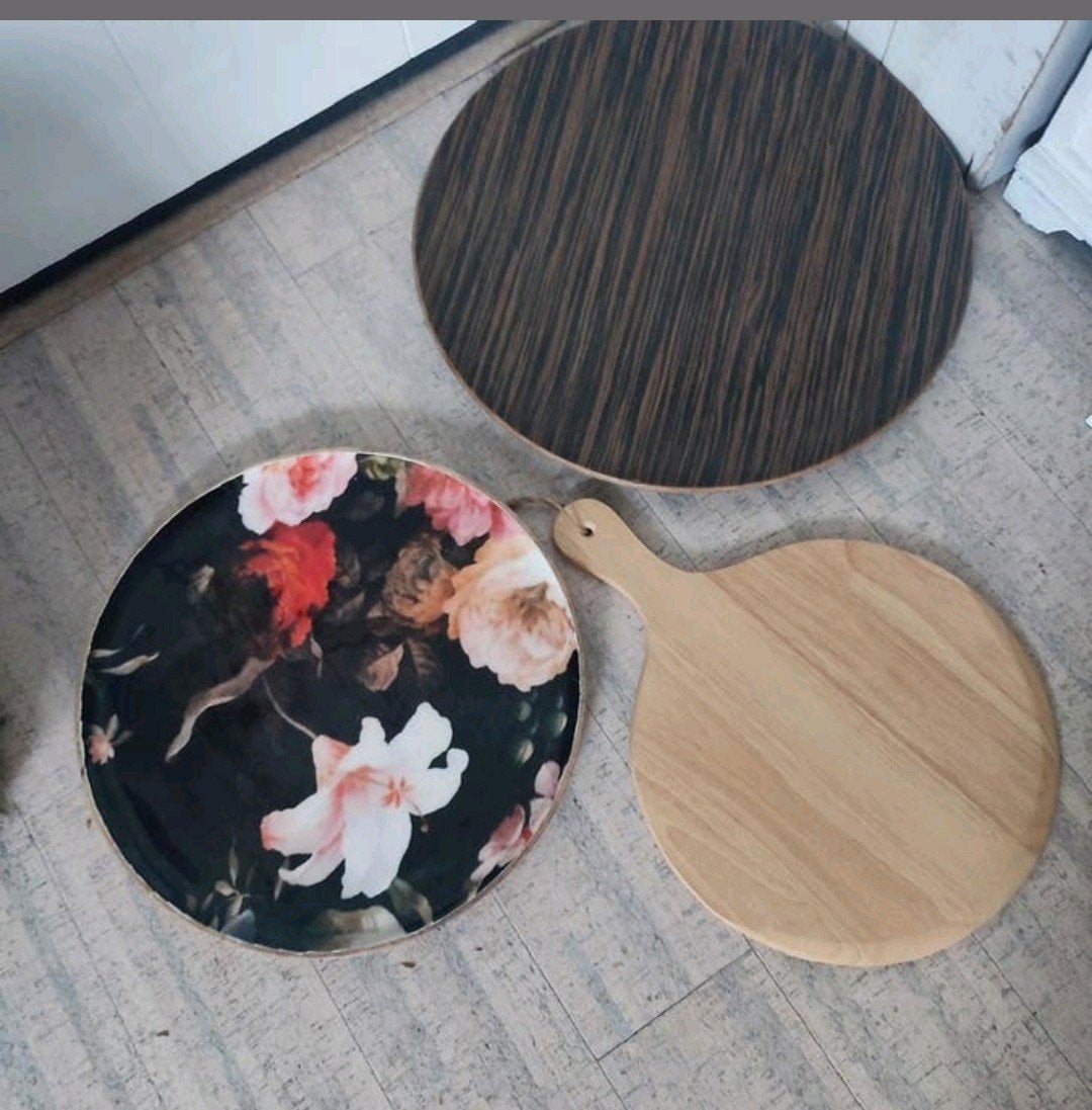 Rond houten dienblad / serveer plank / onderzetter 33-50 cm, Ophalen, Rond, Hout
