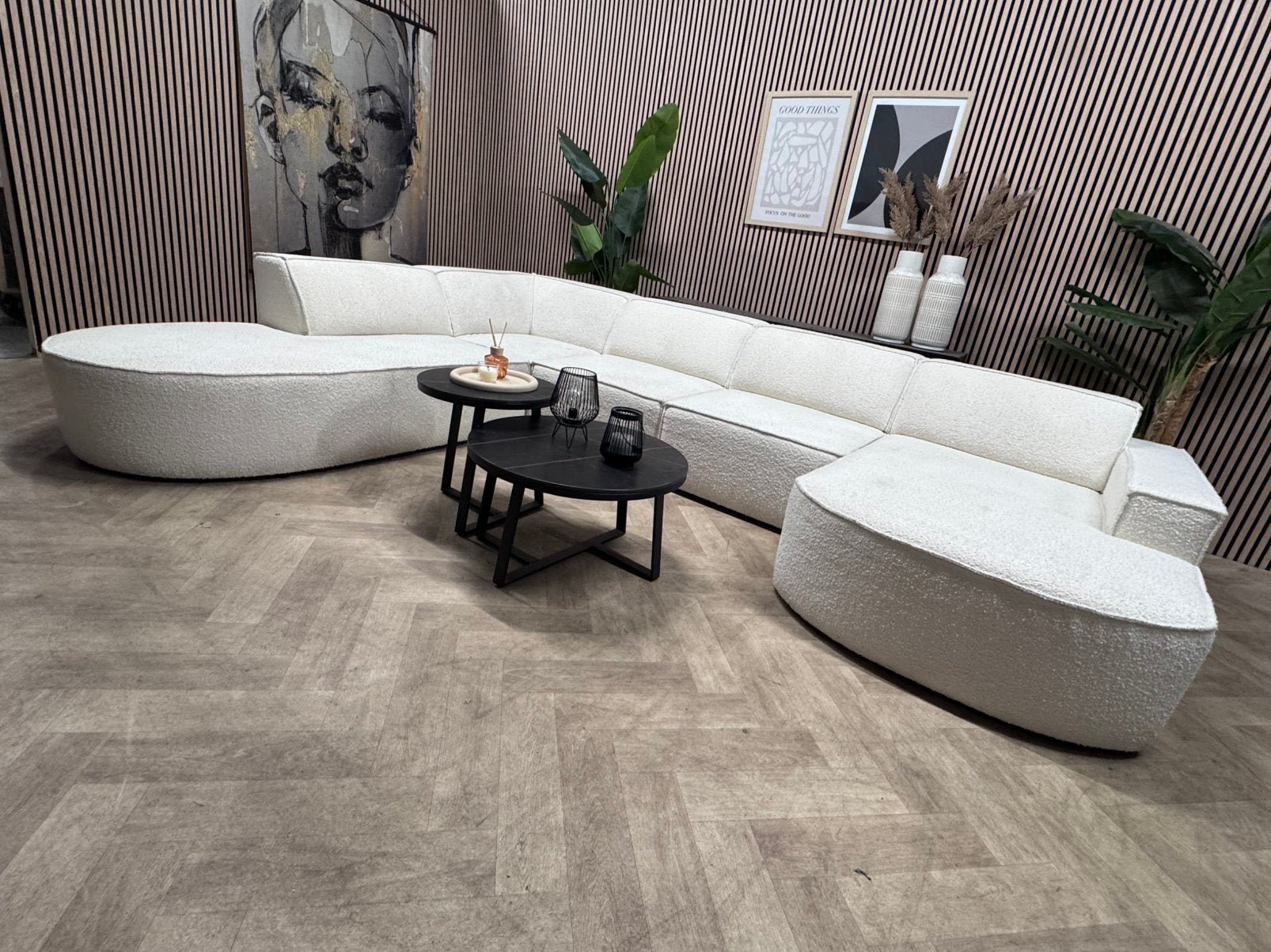 ZGAN Luxe Boucle MICADONI U-Bank - Off White - 370cm, Luxe modulaire elementen u bank hoekbank boucle japandi, -, -, Hoekbank