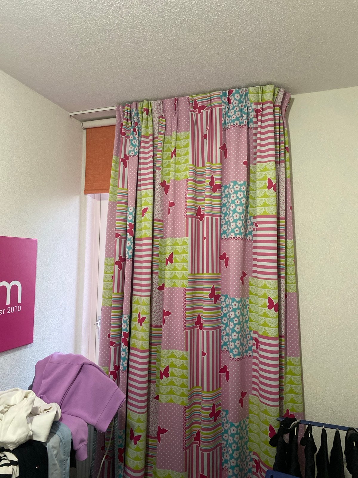 Vrolijke kinderovergordijnen met vlinders en bloemen, Ophalen of Verzenden, Lichtdoorlatend, Roze, Polyester
