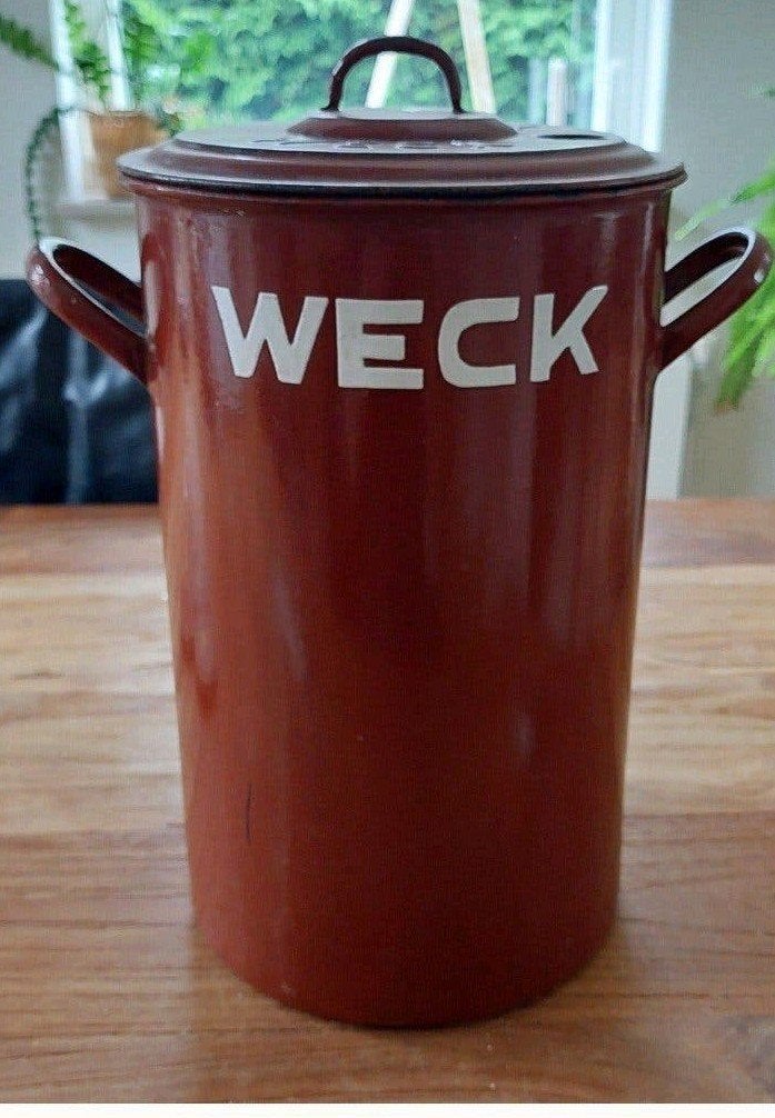 Vintage weck pot emaille rood- bruin, Ophalen of Verzenden