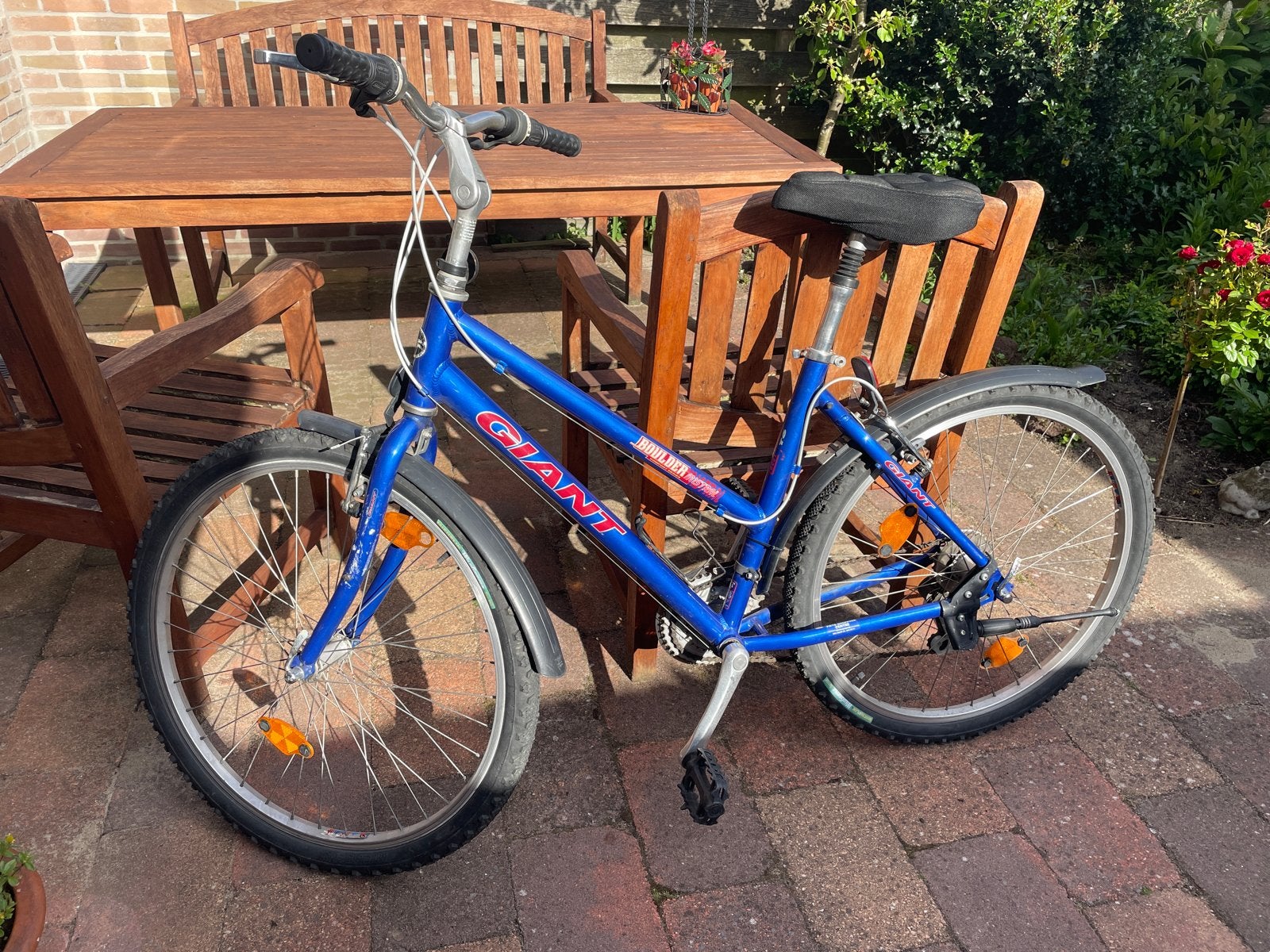 Blauwe dames Mountainbike Giant 18.5 inch frame, Ophalen, Gebruikt, Velgrem, 45 tot 49 cm