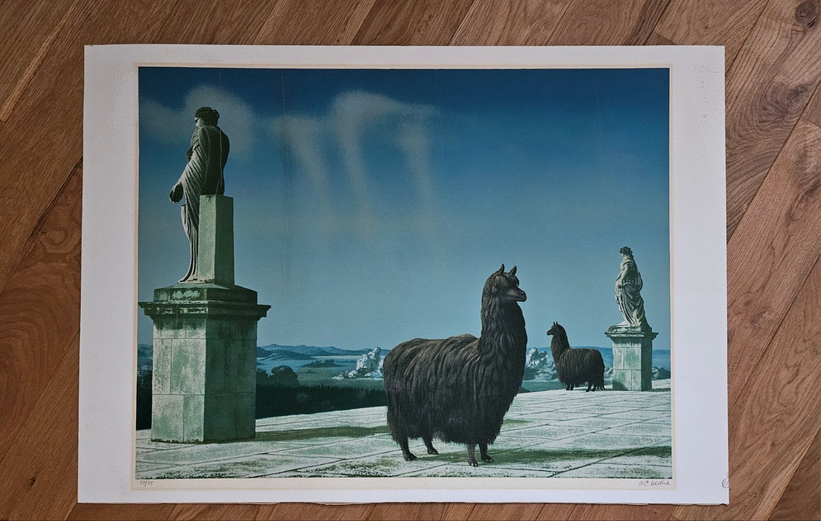 Carel Willink "Twee Lamas op een terras", Ophalen of Verzenden, Ets, Lithografie, Handgemaakt