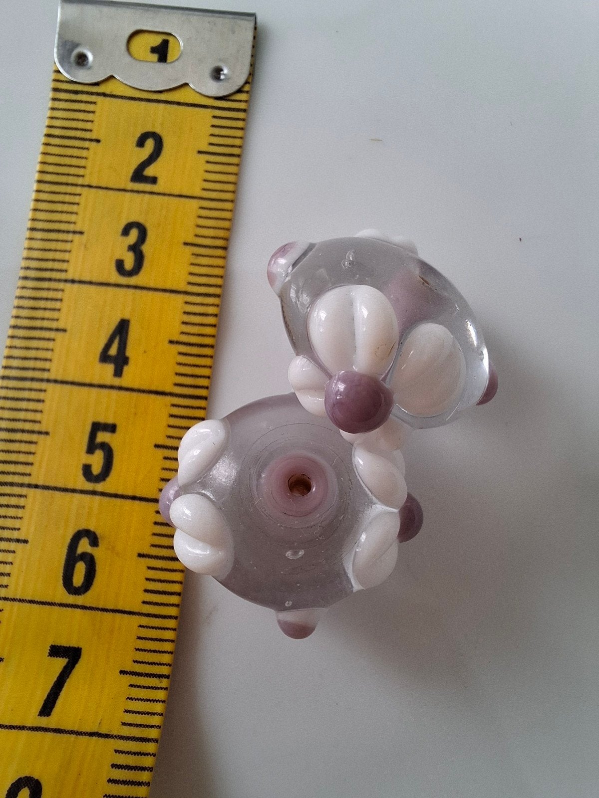 2 stuks luxe lampwork glaskralen bloem paars wit kralen, Kraal, -, -, Nieuw
