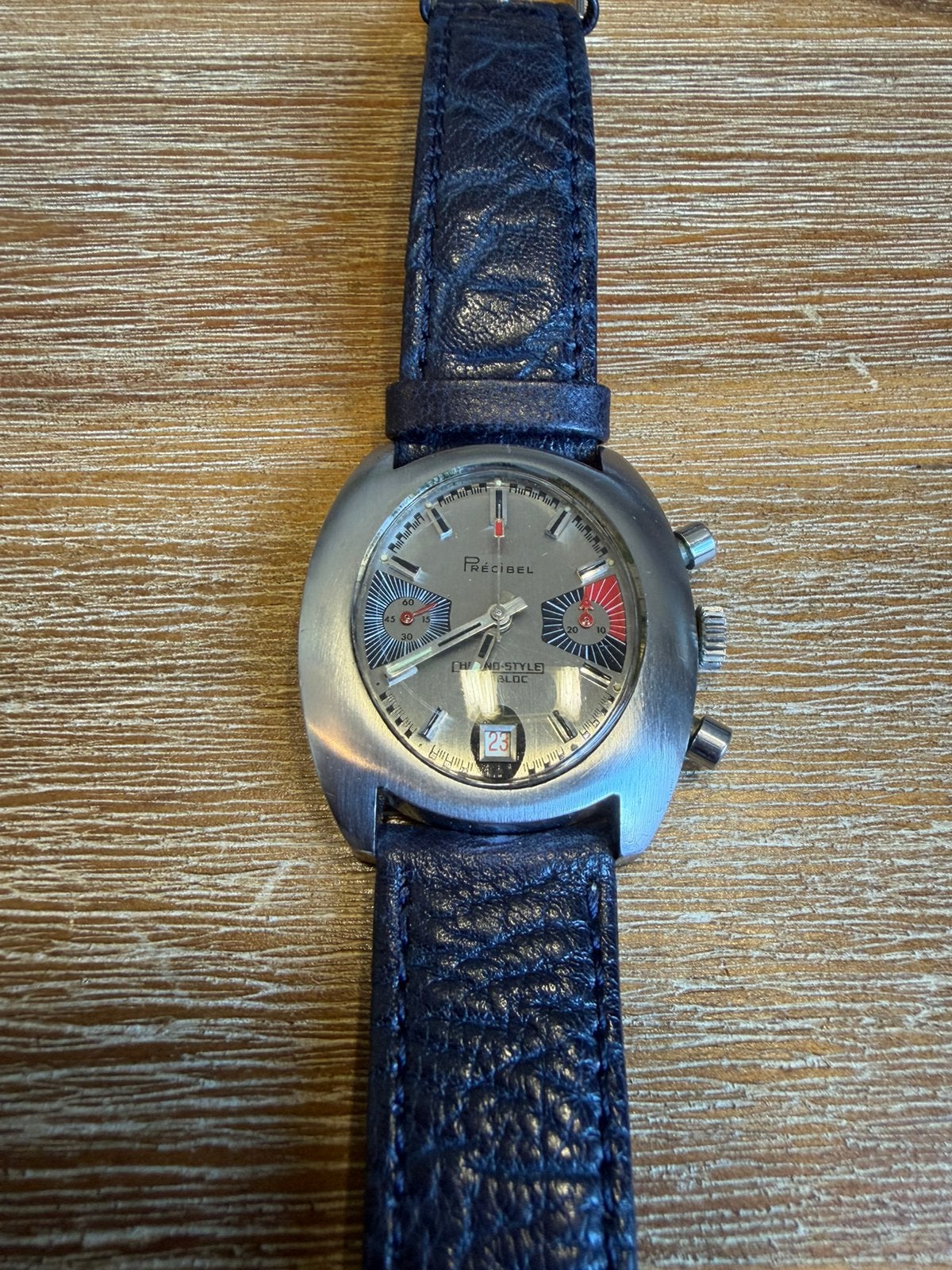 Vintage Precibel valjoux 7734 chronograaf, Ophalen of Verzenden, Staal, Overige merken, 1960 of later