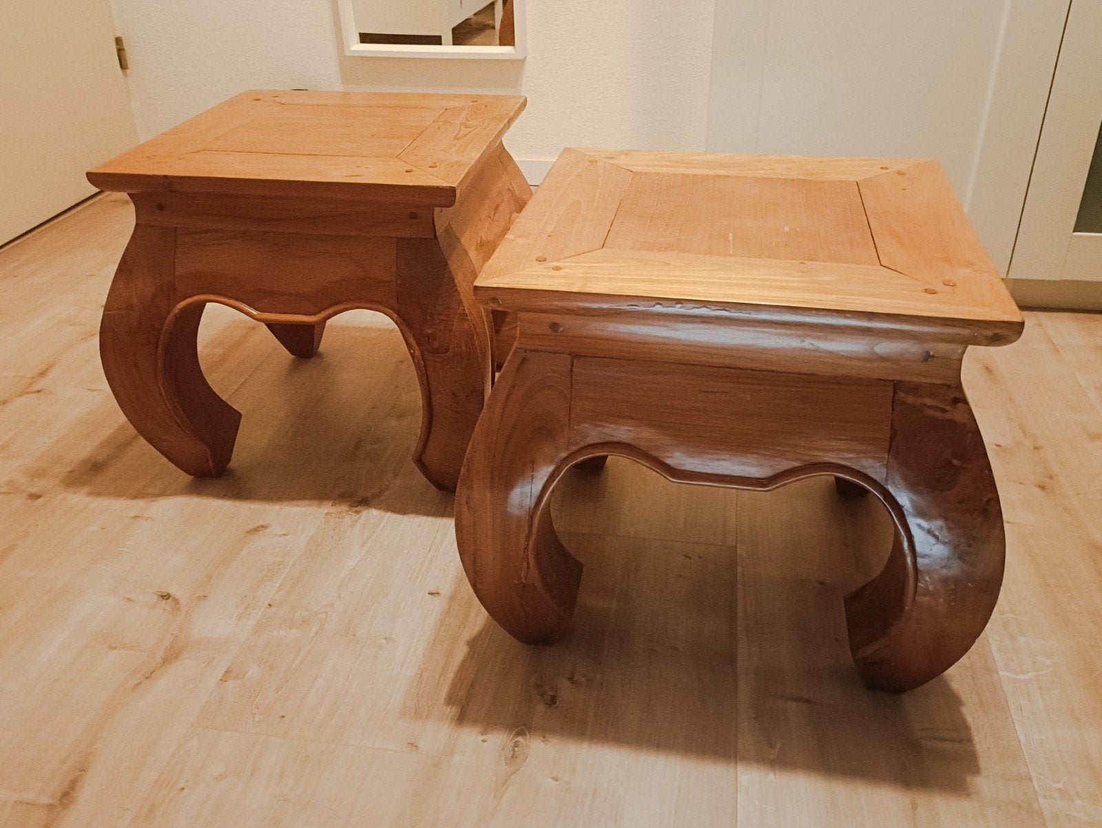 2 stuks opiumtafel teak. 40 x 40 x 40 cm, Huis en Inrichting, Tafels | Bijzettafels, Minder dan 45 cm, Minder dan 55 cm, Vierkant