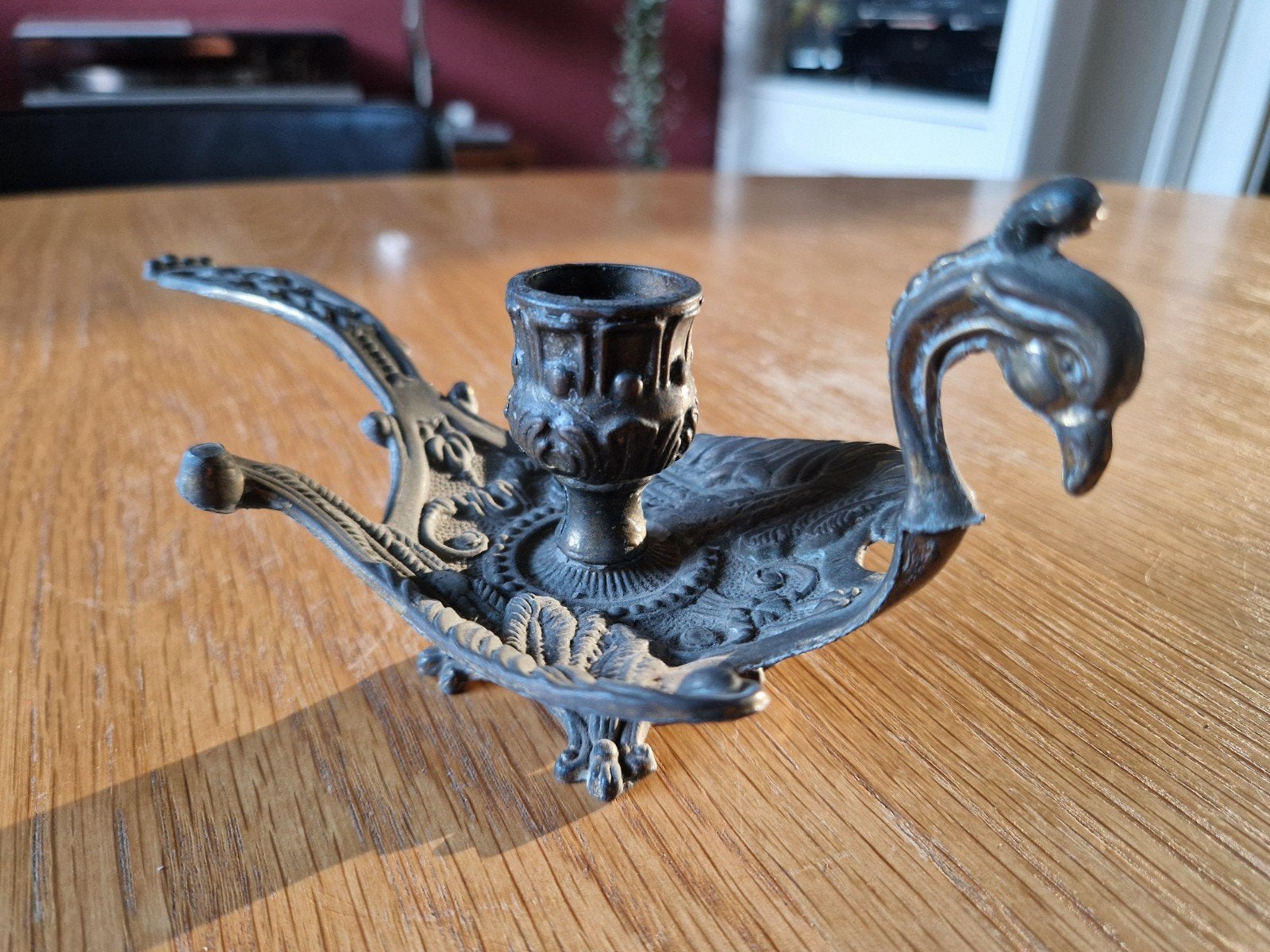 Antieke Barok Kandelaar Koper met Feniks Beeld, Ophalen of Verzenden, Koper of Brons