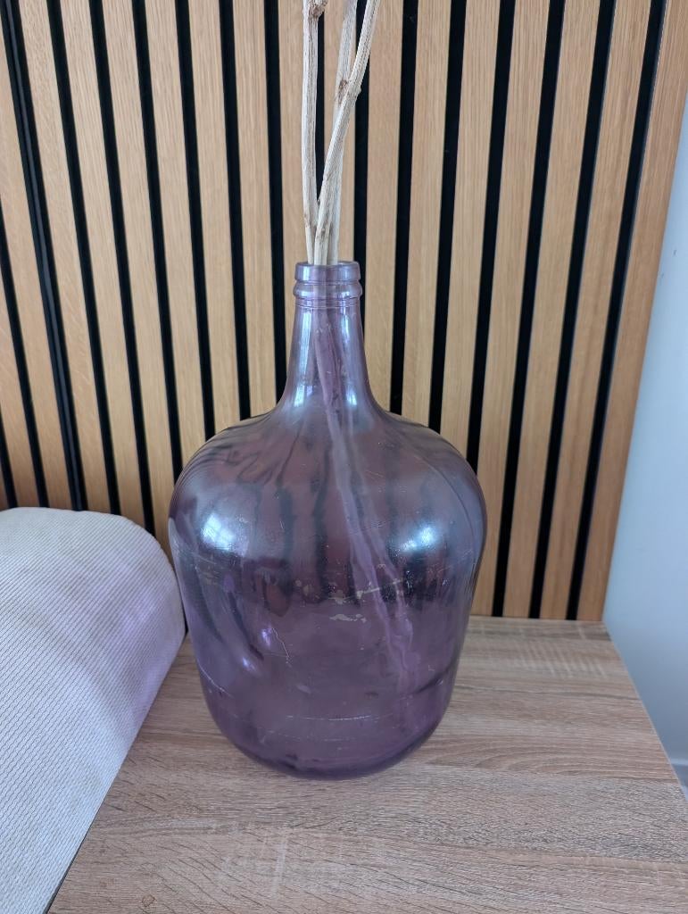 Unieke Paarse Glazen Dame Jeanne – Ø 22 cm – Amethist Glas, Ophalen, Gebruikt, Overige kleuren, Glas