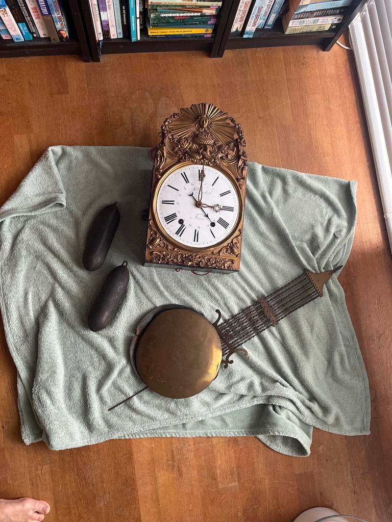 Antieke Franse pendule met slinger en gewichten, Ophalen