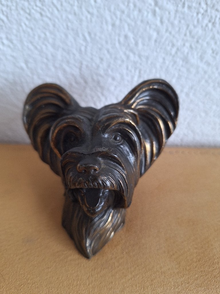 Bronzen beeldje van een hondenkop - Yorkshire, Ophalen, Zo goed als nieuw, Dier