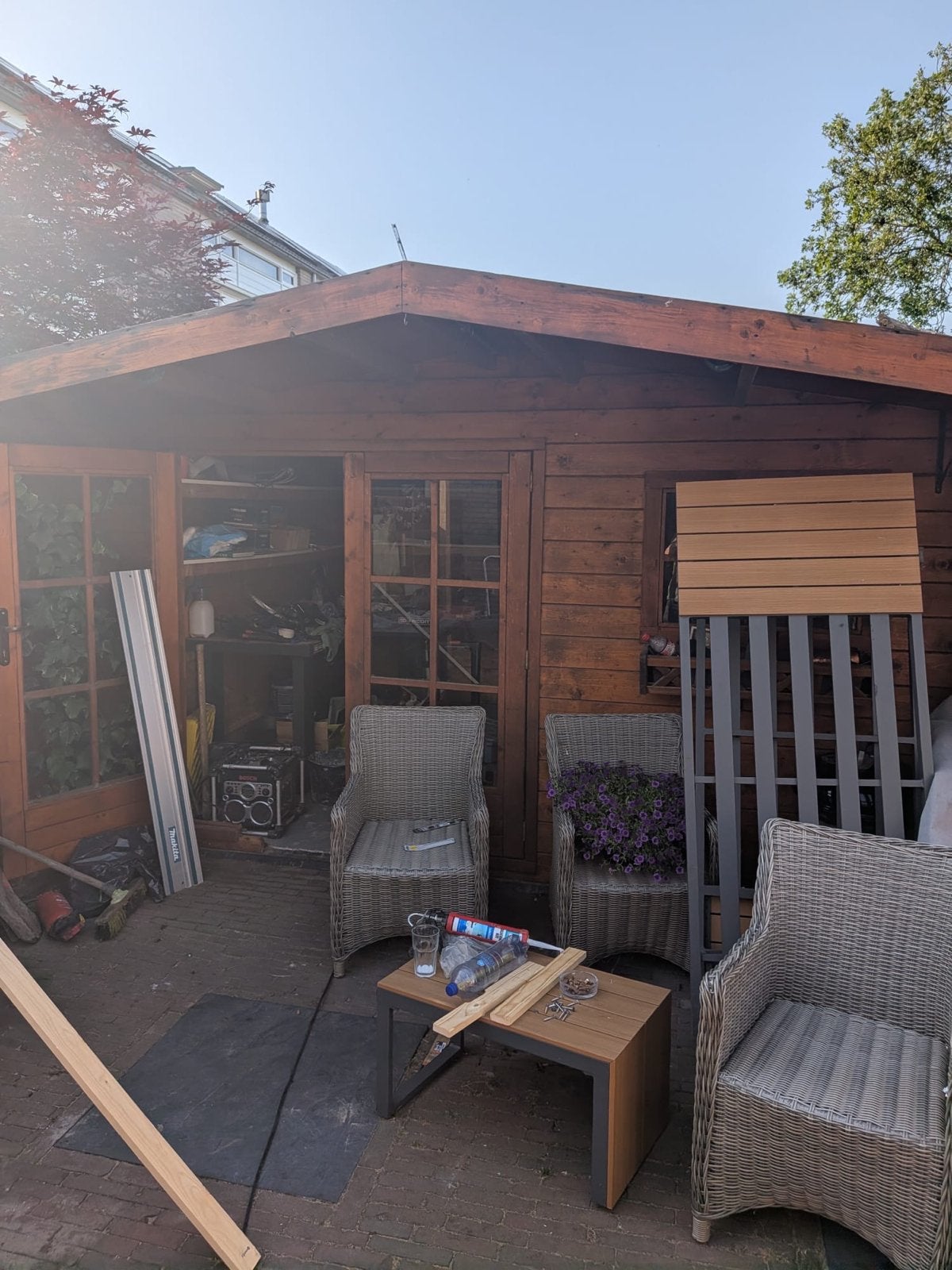 Mooie Blokhut 390x290 cm - Zelf demonteren en afvoeren, Tuin en Terras, Bergingen en Tuinkasten, Ophalen, Gebruikt, Hout, Overige typen