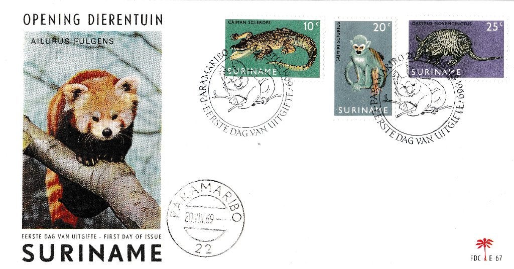 Suriname - FDC – E67P – Opening dierentuin Paramaribo Zoo, Verzenden, Onbeschreven, Rest van de wereld