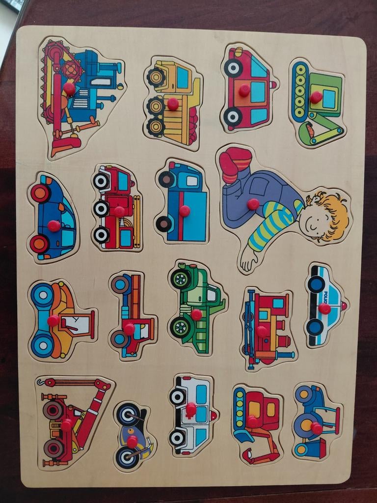 2 houten kinderpuzzels: voertuigen en boerderij, 2 tot 4 jaar, Gebruikt, 10 tot 50 stukjes, Ophalen of Verzenden